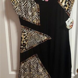 Stylish Black and Animal Print Dress